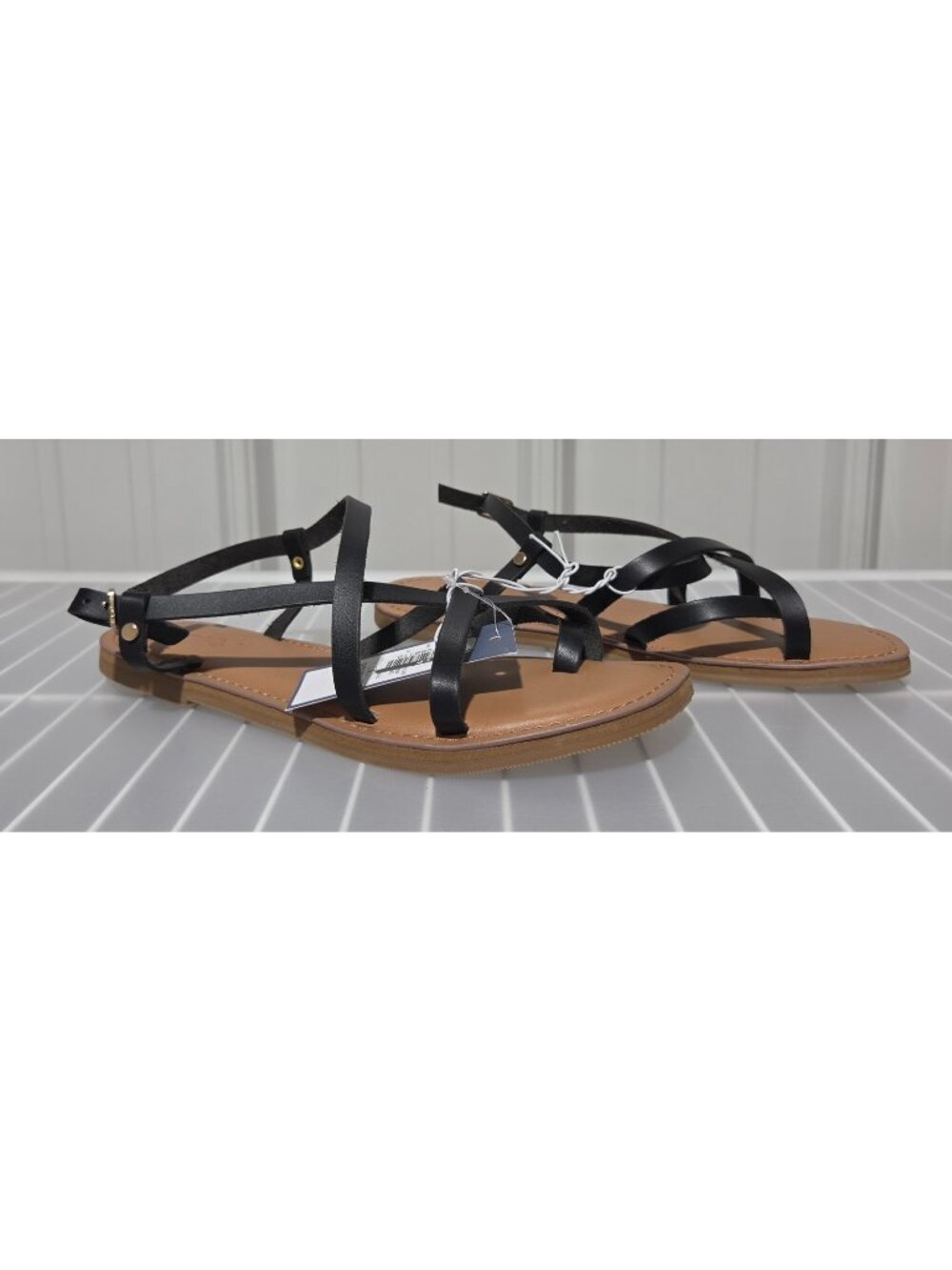 A New Day Kailey Black & Tan Strappy & Toe Loop Sandals -- Women's Size 8
